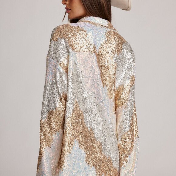12th Tribe Genevieve Ivory Multi Sequin Button Up Size L - Picture 3 of 3